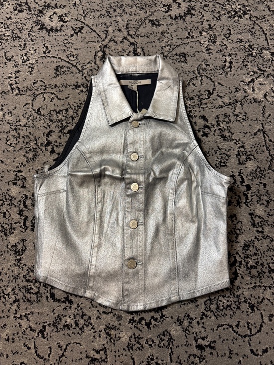 Hudson Jeans Tops - Hudson Metallic Silver Button-Front halter Vest